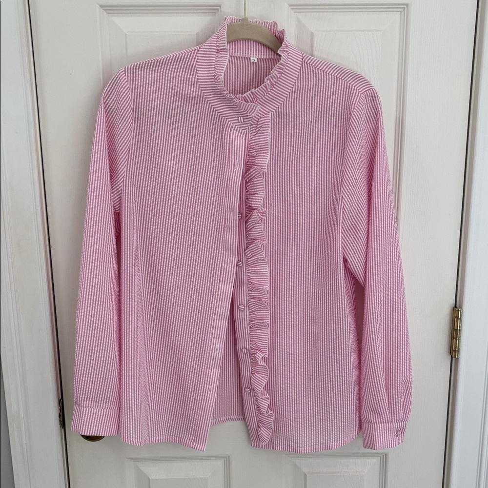 Pink Ruffle-Front Top